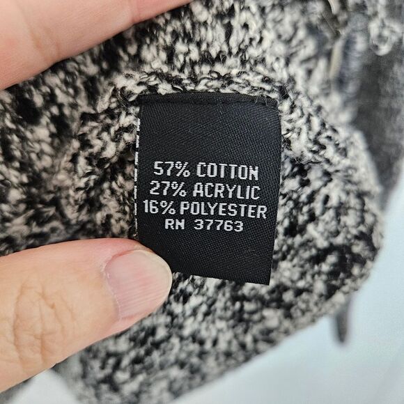 Rafaella Sweater Women's Lg Black White Full Zip Fringe Collar Long Sleeve VGUC - Picture 3 of 10